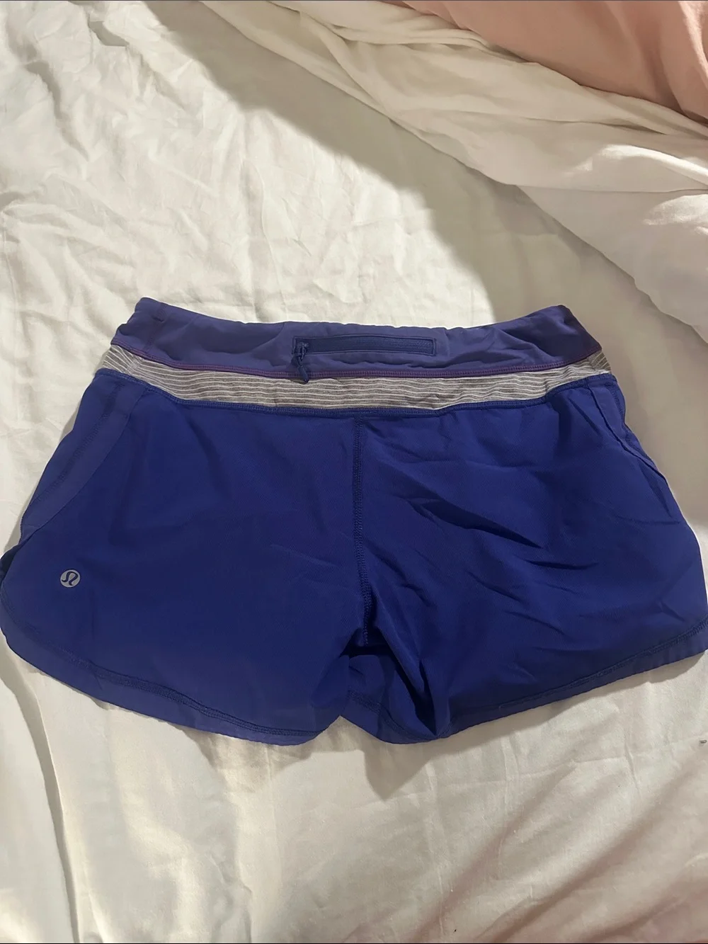 lululemon athletica Deep Blue Athletic Shorts with Gray Waistband